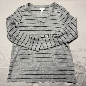 J. Jill Heather Gray Striped Long Sleeve V-Neck Top Size Medium